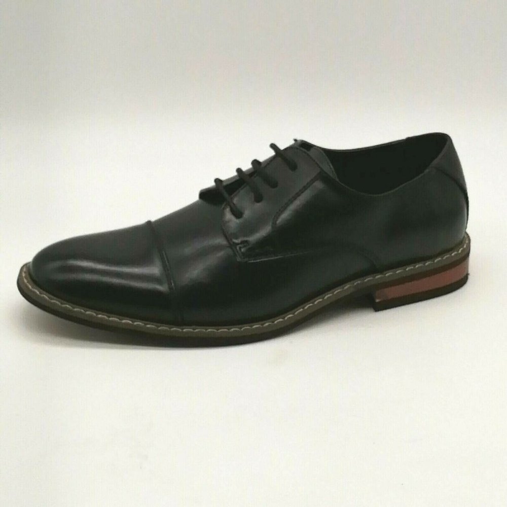 Jonsen Mens‎ MY603 Lace Up Oxford Cushioned Insole Black Leather Sz 7 NEW